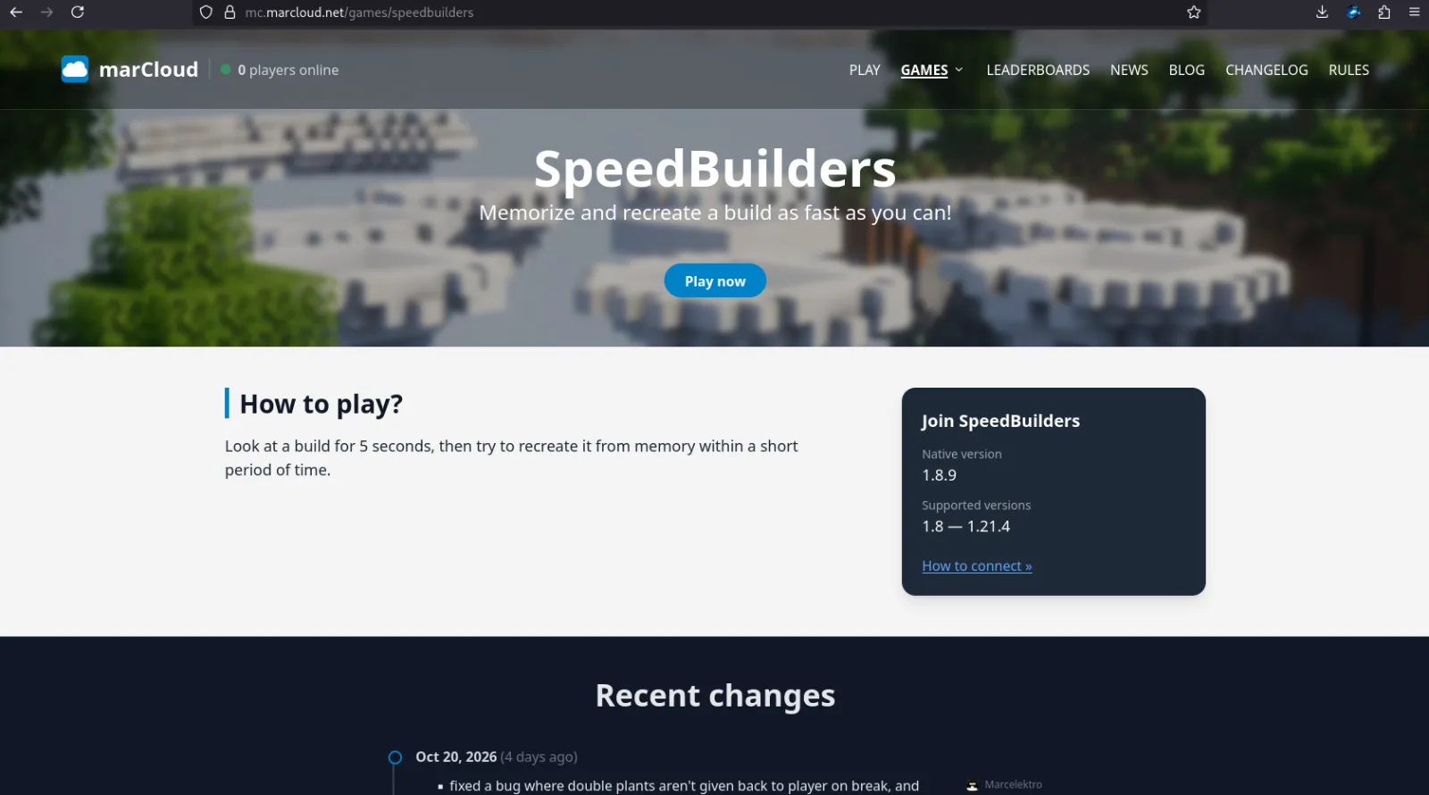 Speedbuilders game overview page